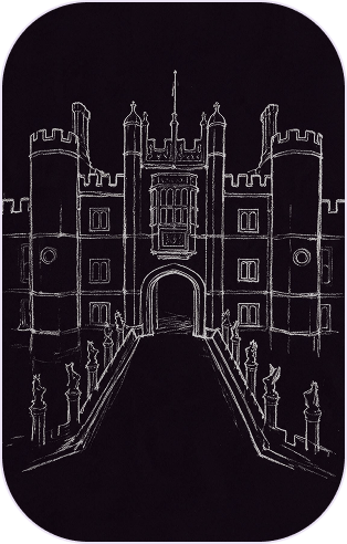 Line drawing of the Hampton Court Palace gatehouse
